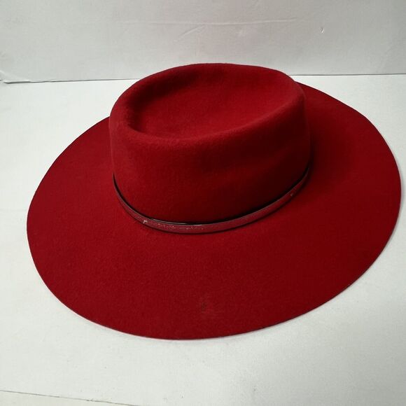 LHC Brand Red 100% Wool Silver Metal Hat Band Fedora Style Hat Size Medium - Picture 3 of 12